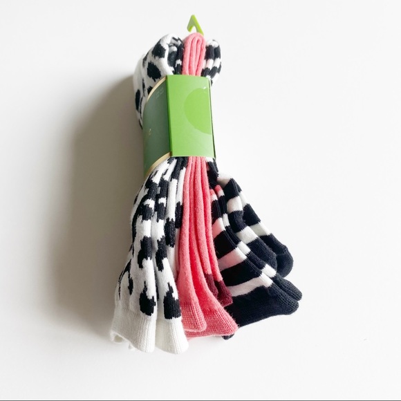 Kate Spade 3 Pair Crew Socks Leopard & Striped - Picture 3 of 4